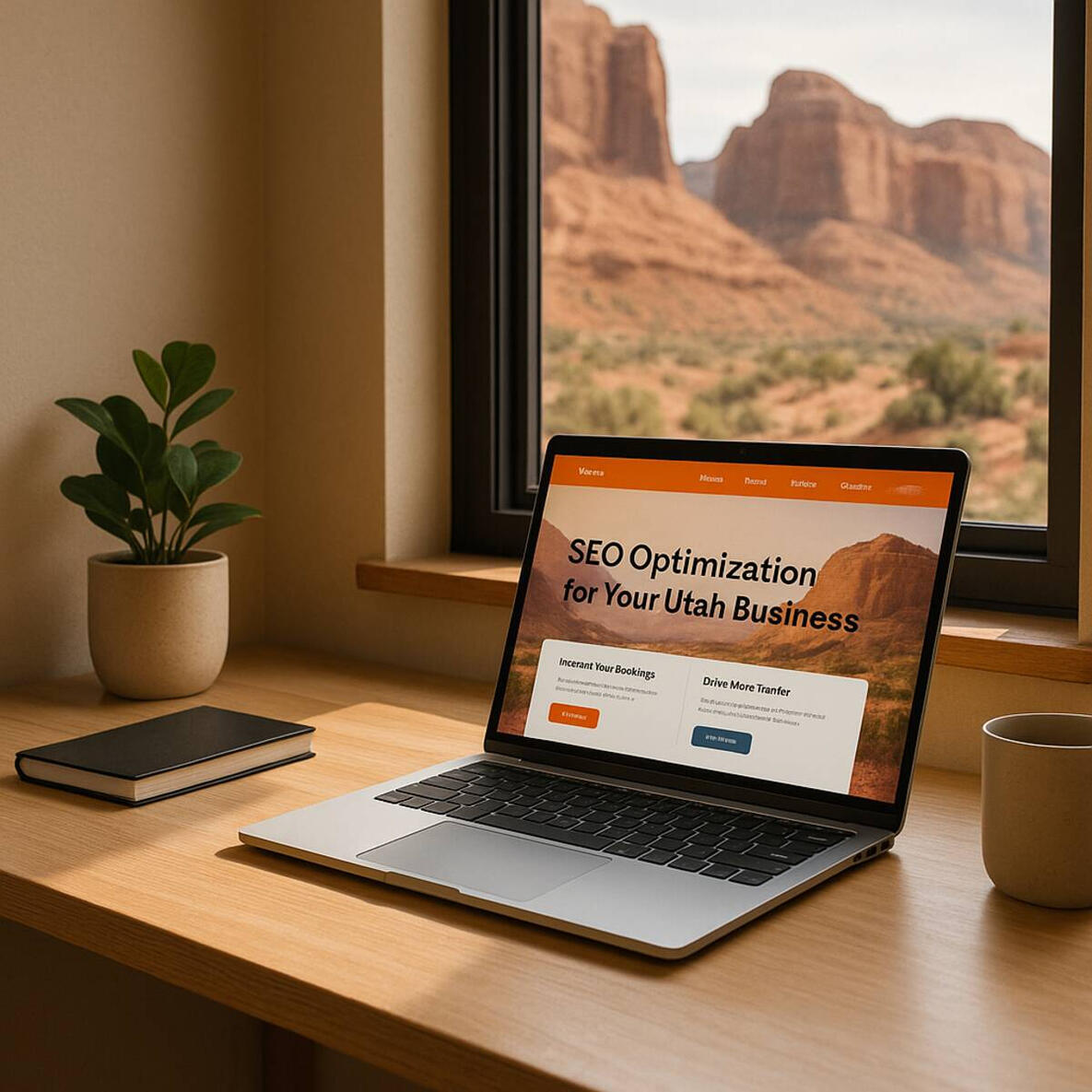 Small business owner in Utah talking with someone who found her website through local SEO.