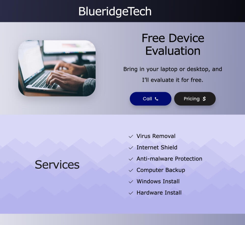 Portfolio landing page of customer website built in Orem, Utah.